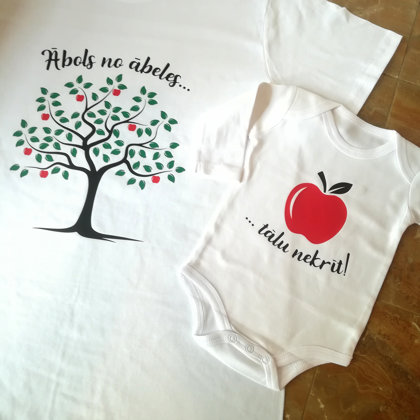 T-krekls un zīdaiņu bodijs ar apdruku, kompl. cena 20 eur